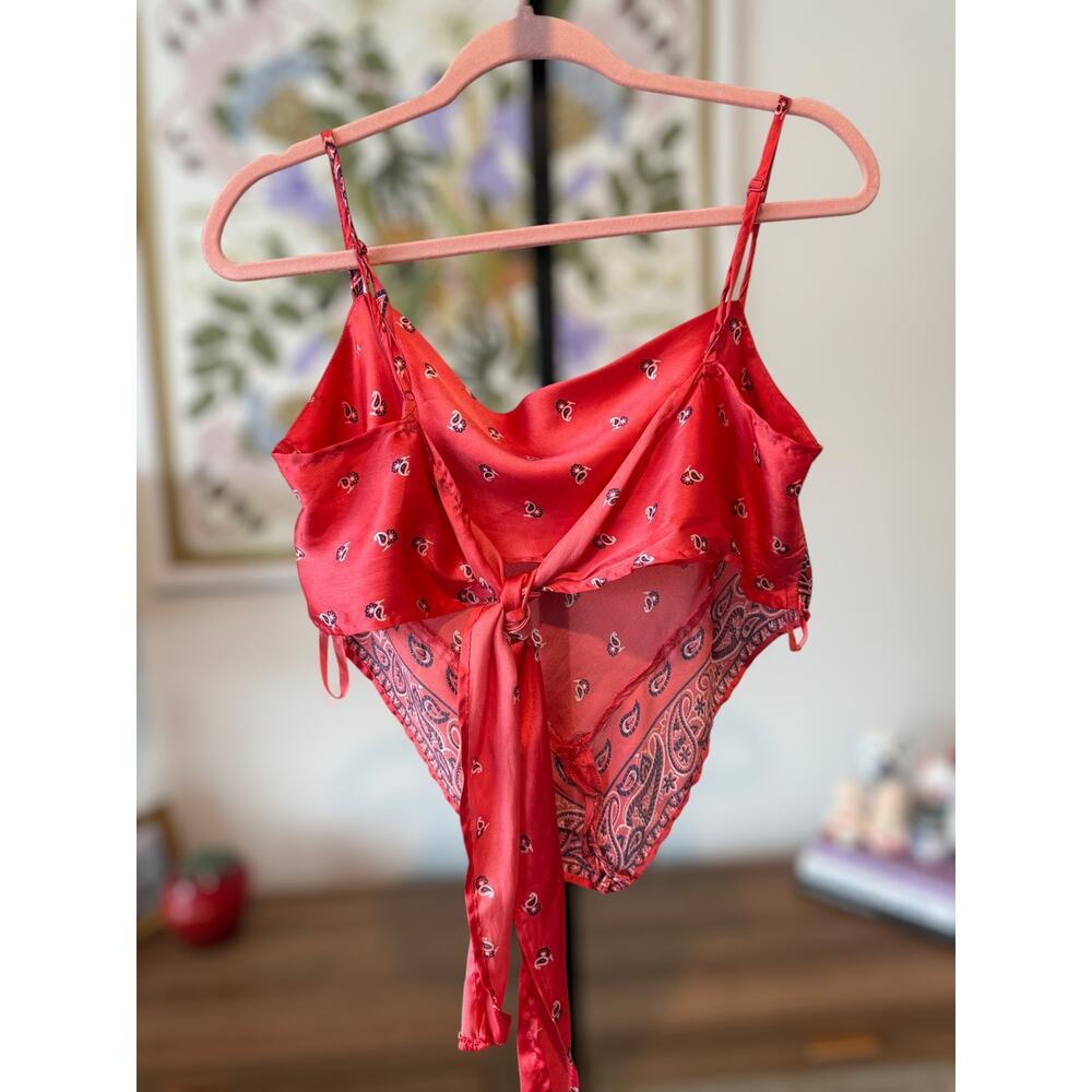 Japna Red Satin Bandana Tie Tank Top Size M - Picture 6 of 7